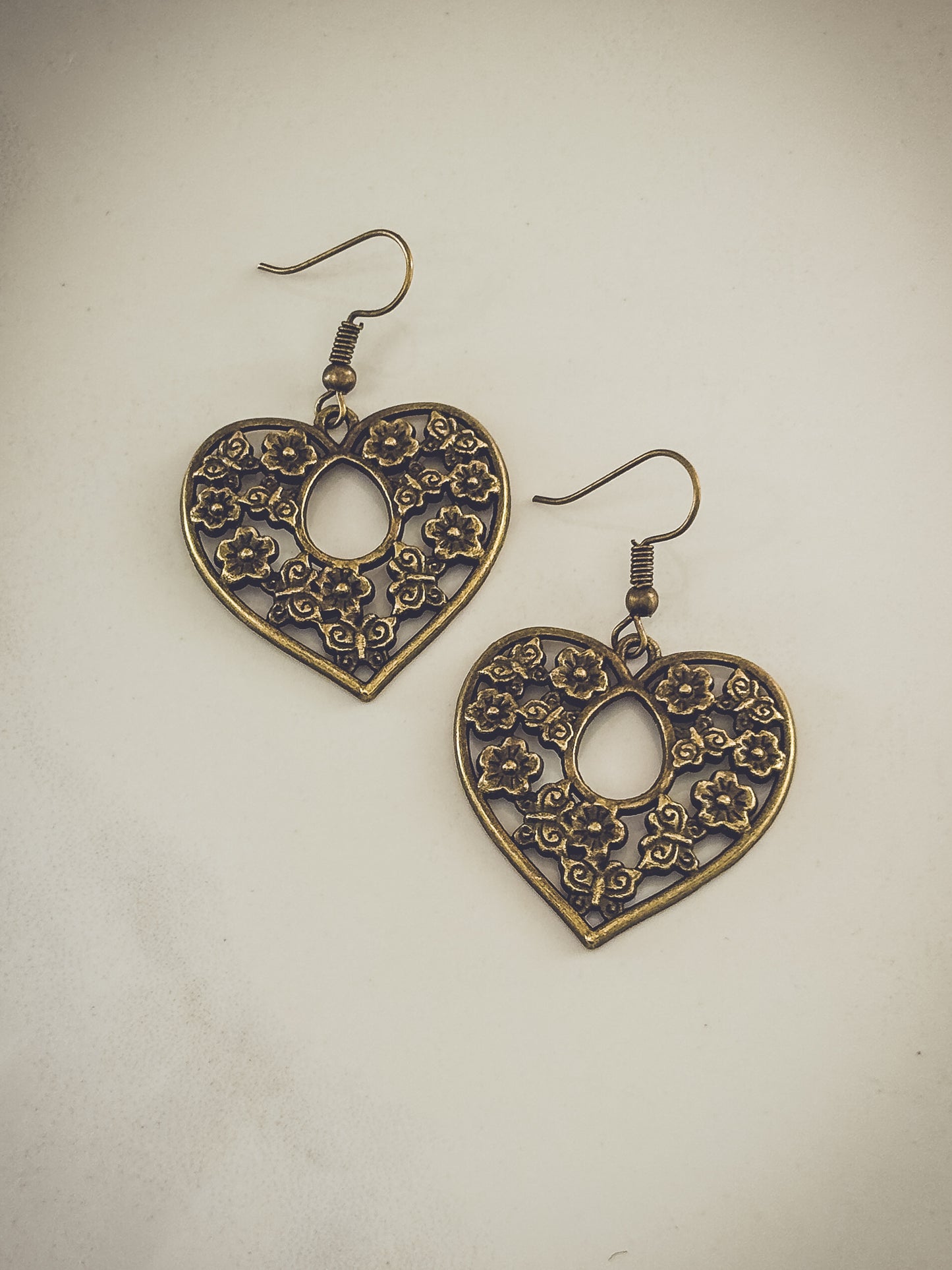 Beautiful Bronze Floral Heart Earrings
