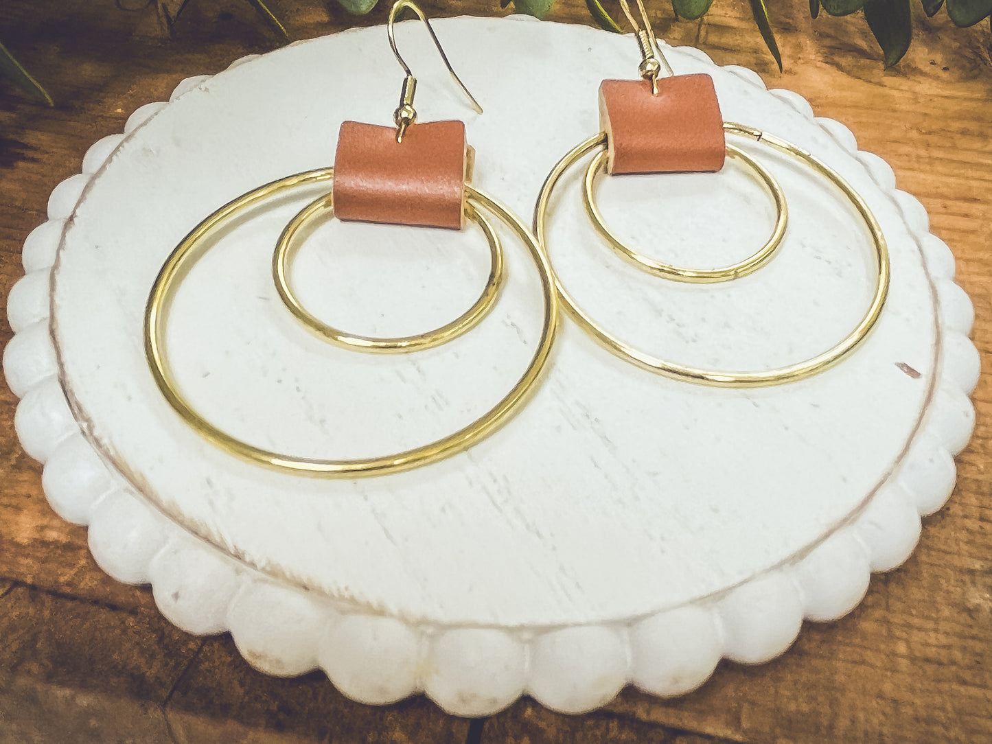 Beautiful Leather Hoop Earrings- Gold or Silver