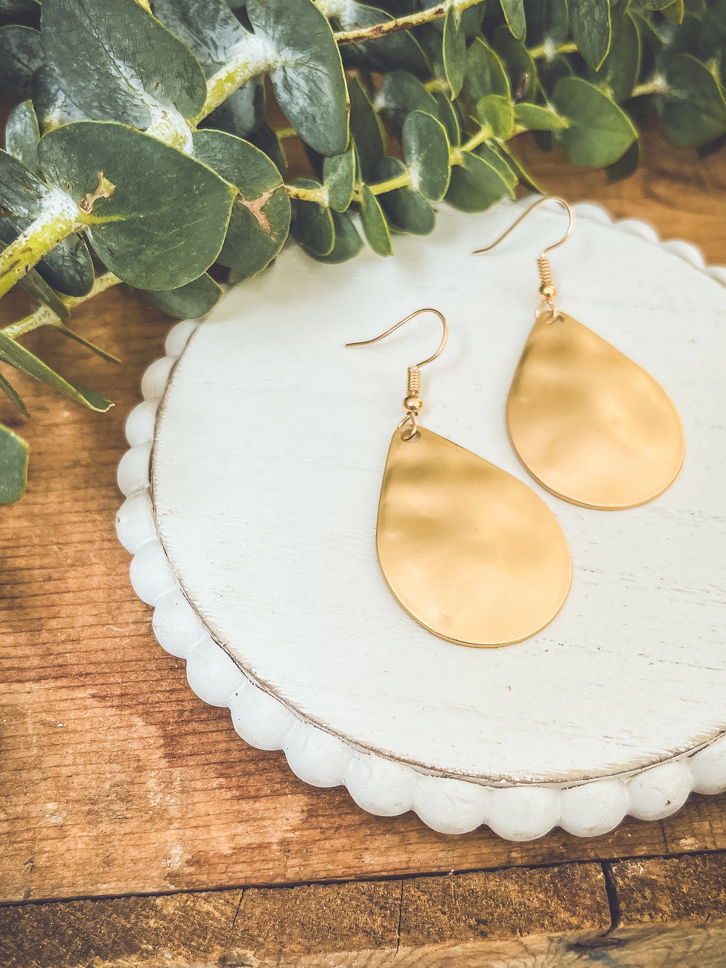 Beautiful Hammered Gold or Silver Drop Earrings
