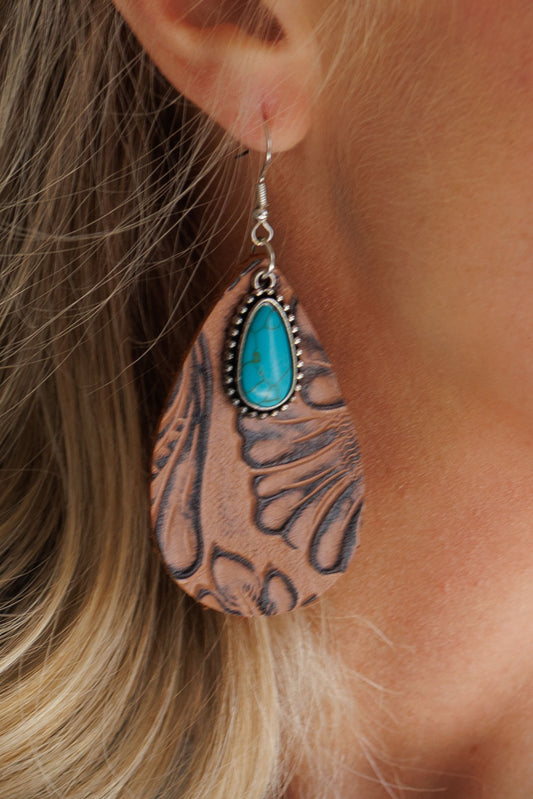 Beautiful Embossed Leather with Turquoise Drop
