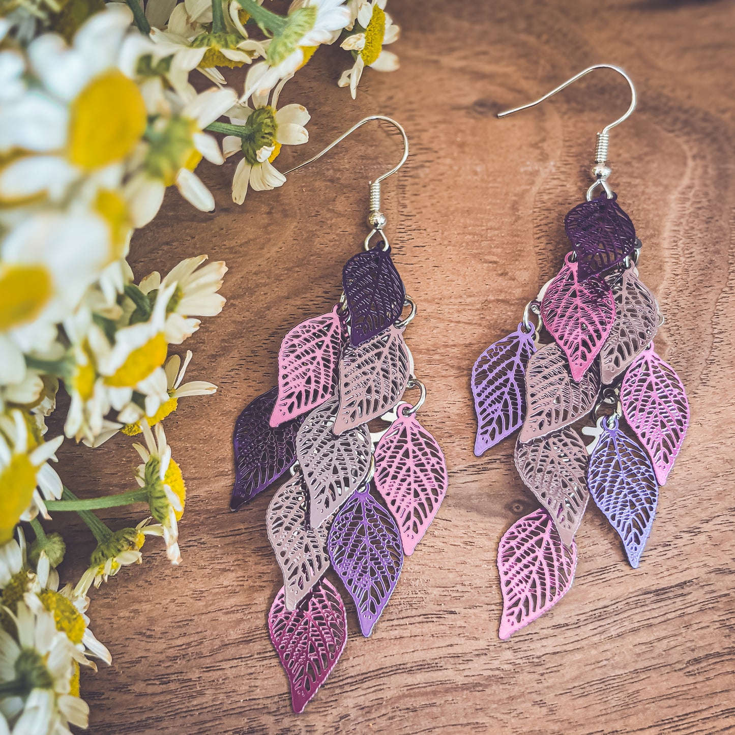 Beautiful Purple Leaf Chandelier Earrings