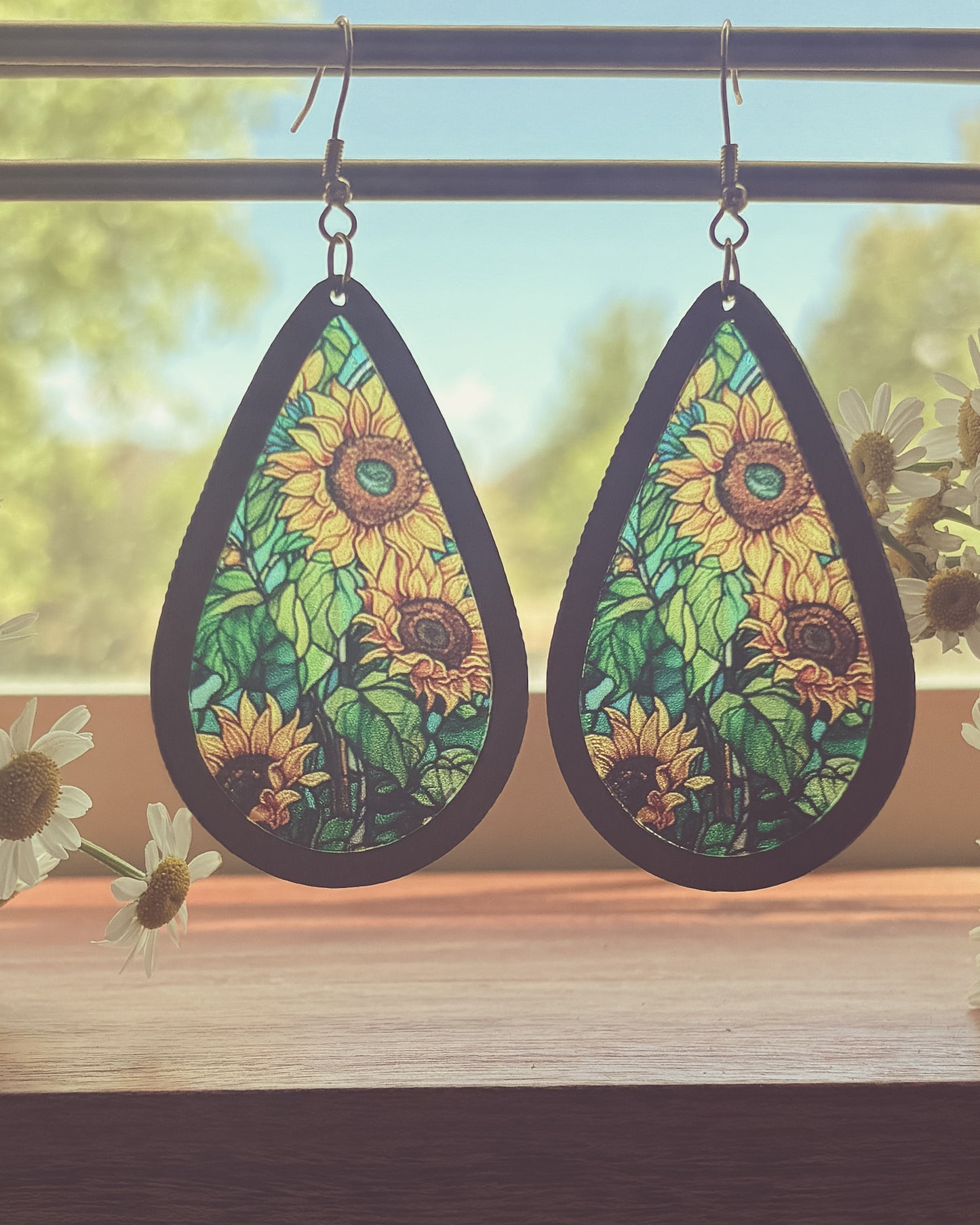 Beautiful Wood and Stained Glass Effect Earrings