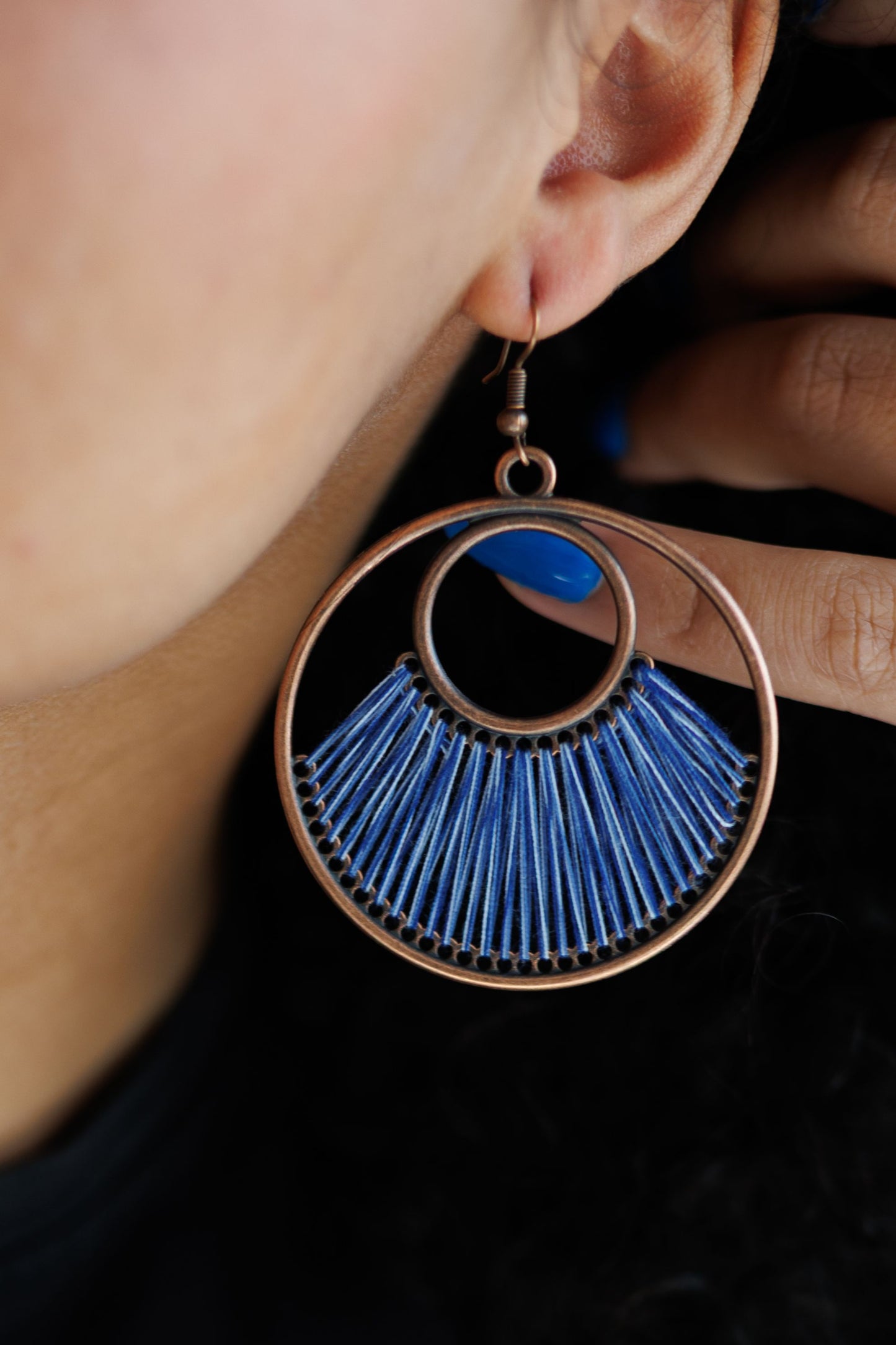 Beautiful Artistic Blue String Earrings