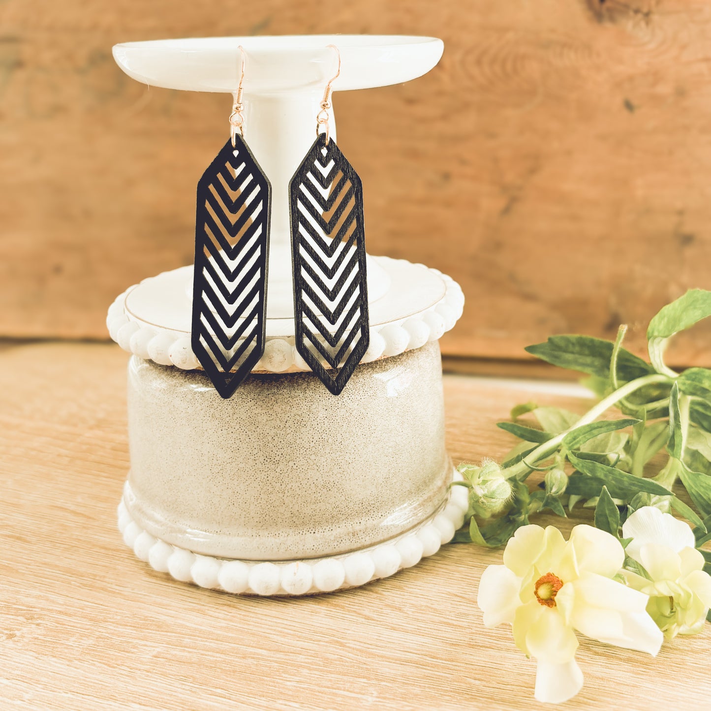 Beautiful Black Wooden Laser Cut Earrings