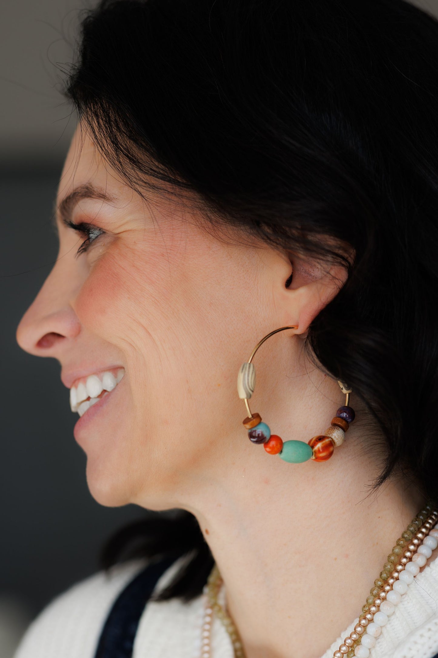 Bohemian Colorful Beaded Stone Hoop Earrings