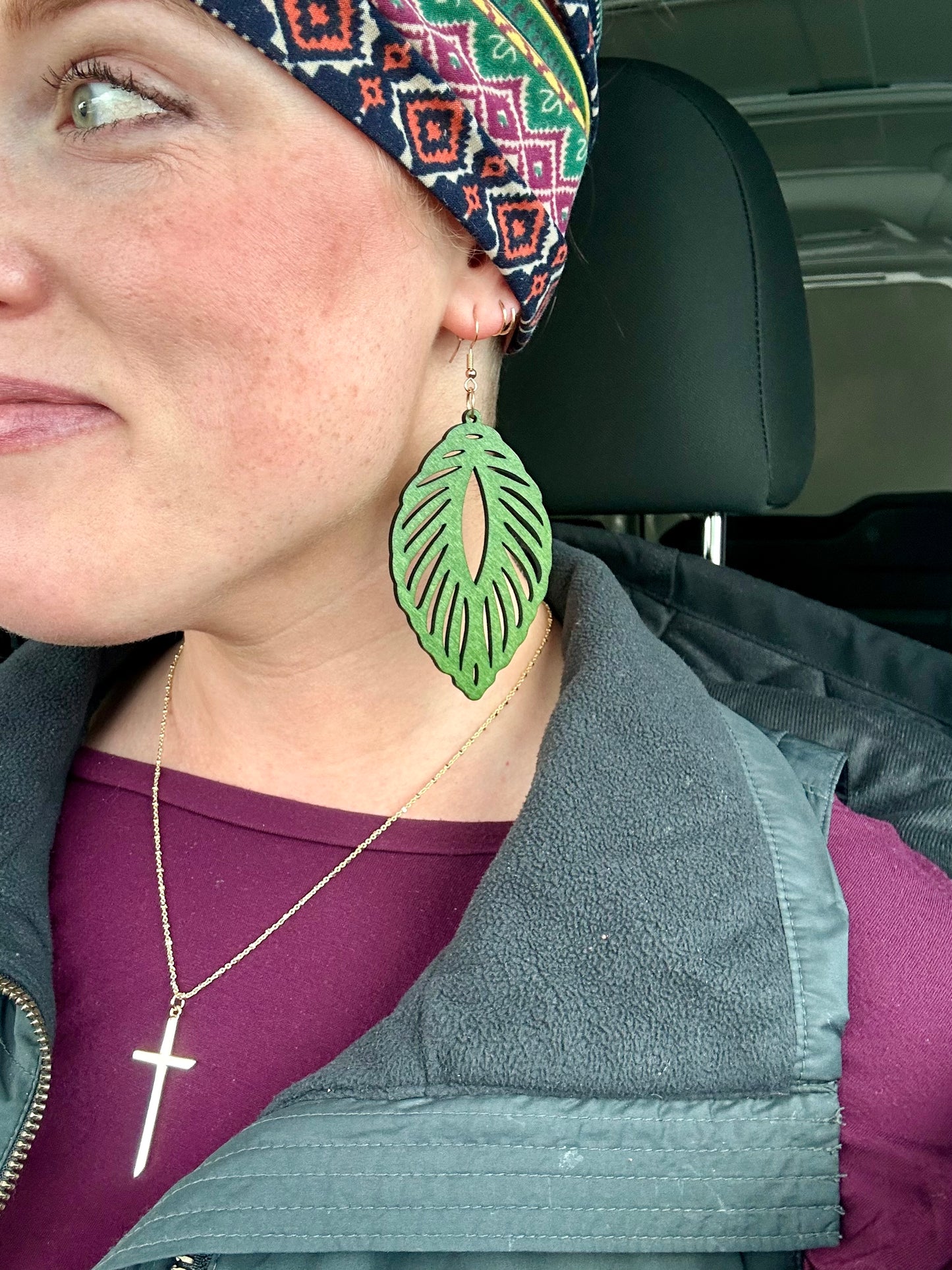 Beautiful Green Wood Leaf Earrings