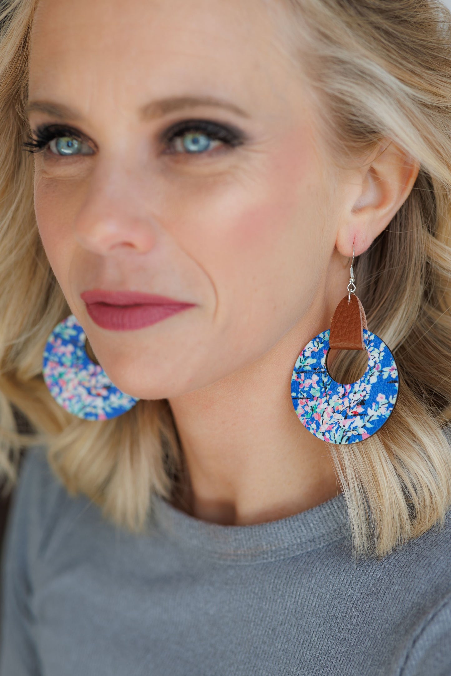 Beautiful Wood and Leather Circle Hoop Earrings