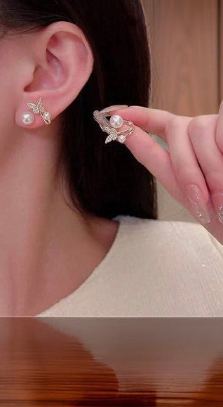 Beautiful Butterfly Pearl Jacket Earrings