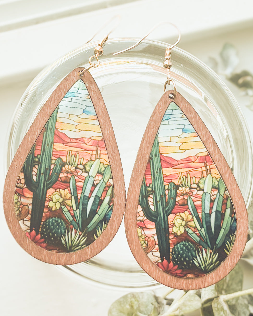 Beautiful Wood and Stained Glass Effect Earrings