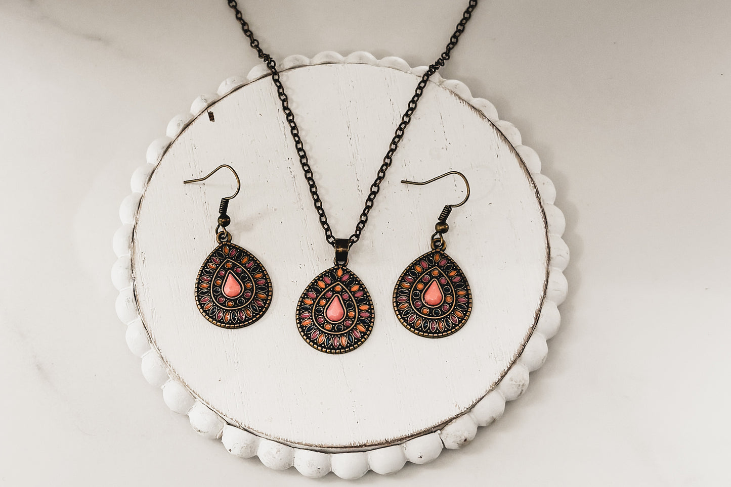 Beautiful Boho Orange Crystal Necklace and Earring Set