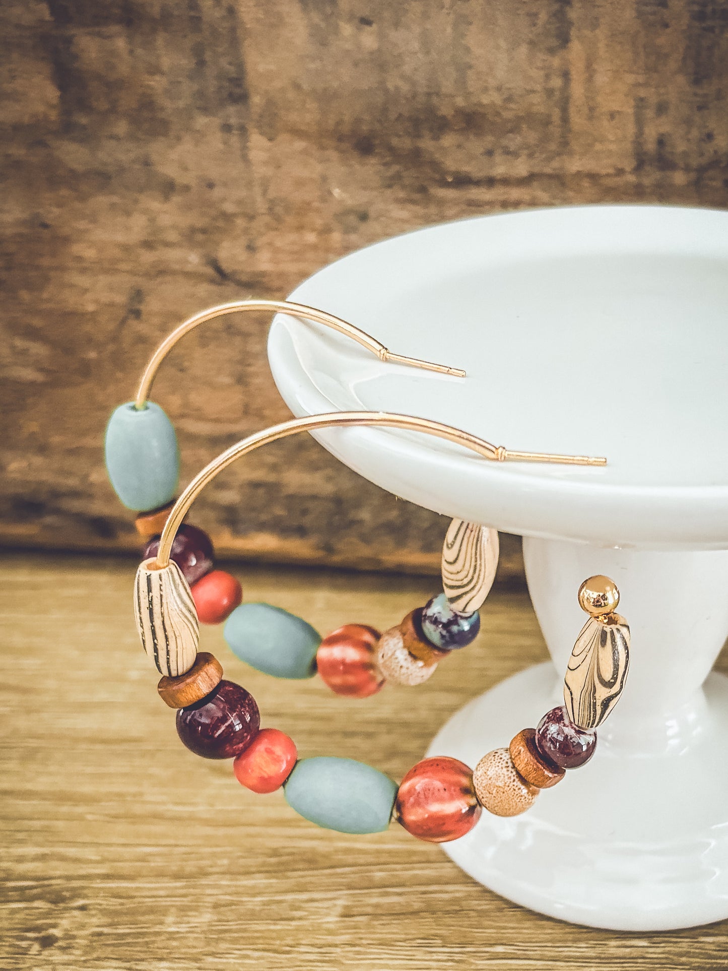 Bohemian Colorful Beaded Stone Hoop Earrings