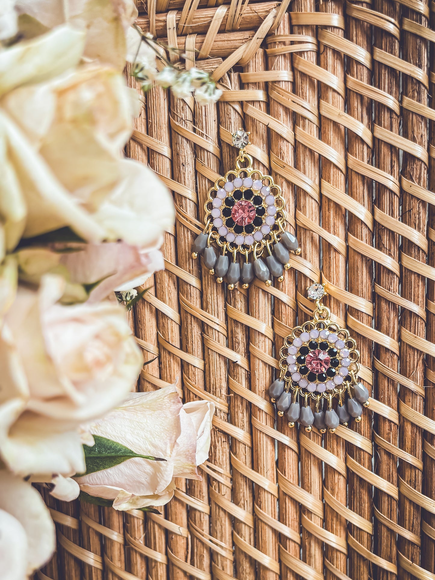 Beautiful Pink and Purple Crystal Drop Earrings