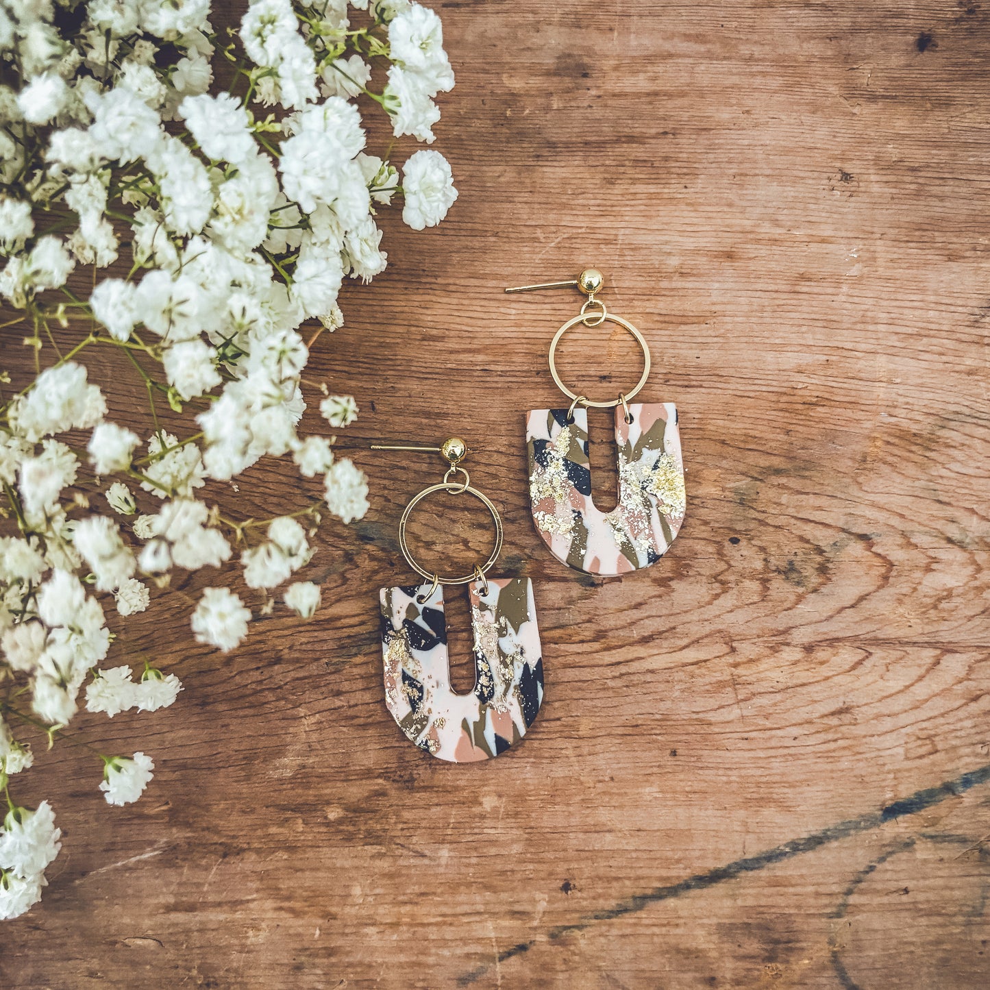 Beautiful Gold and Neutrals Geometric Earrings