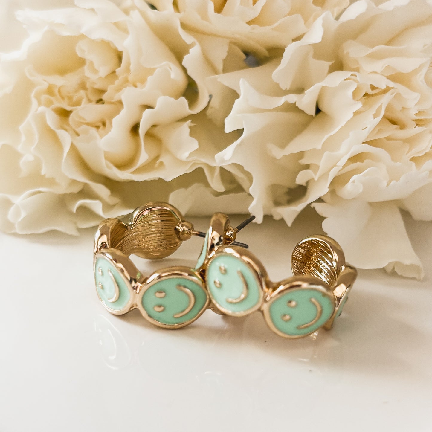 Adorable Smiley Face Hoop Earrings-Mint