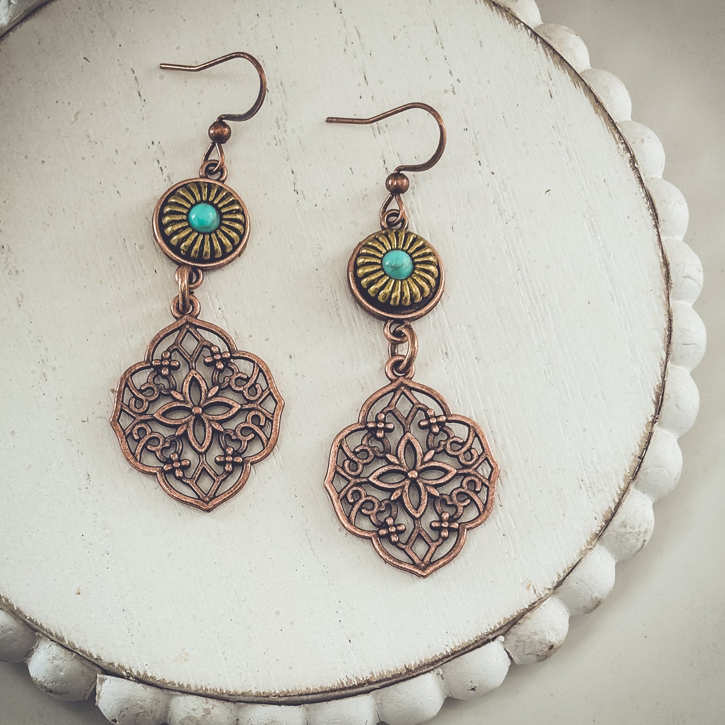 Beautiful Bronze and Turquoise Boho Drop Earrings