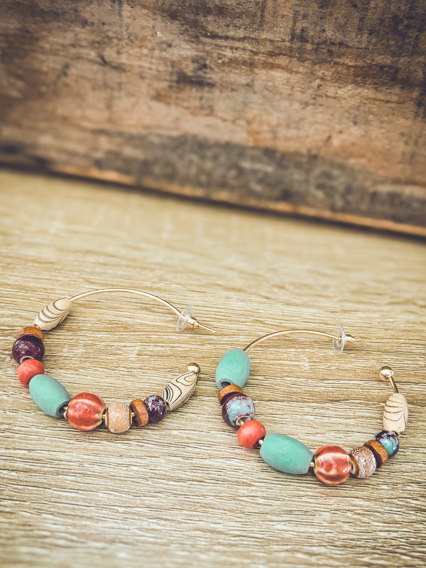 Bohemian Colorful Beaded Stone Hoop Earrings
