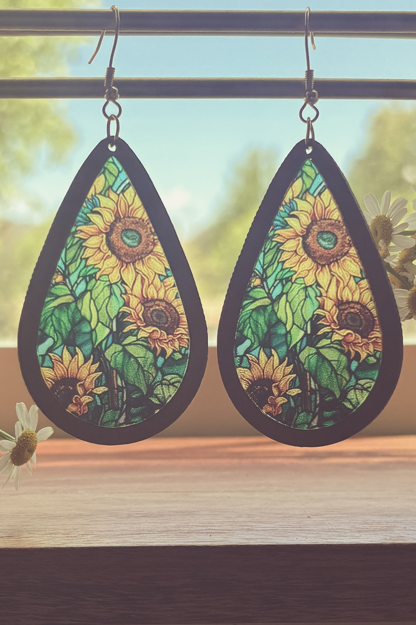 Beautiful Wood and Stained Glass Effect Earrings
