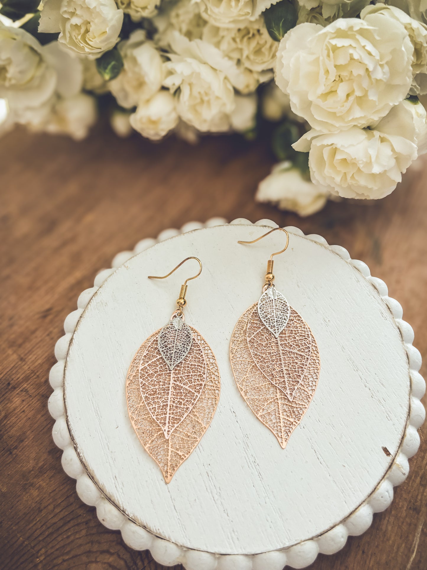 Beautiful Three Tone Leaf Earrings