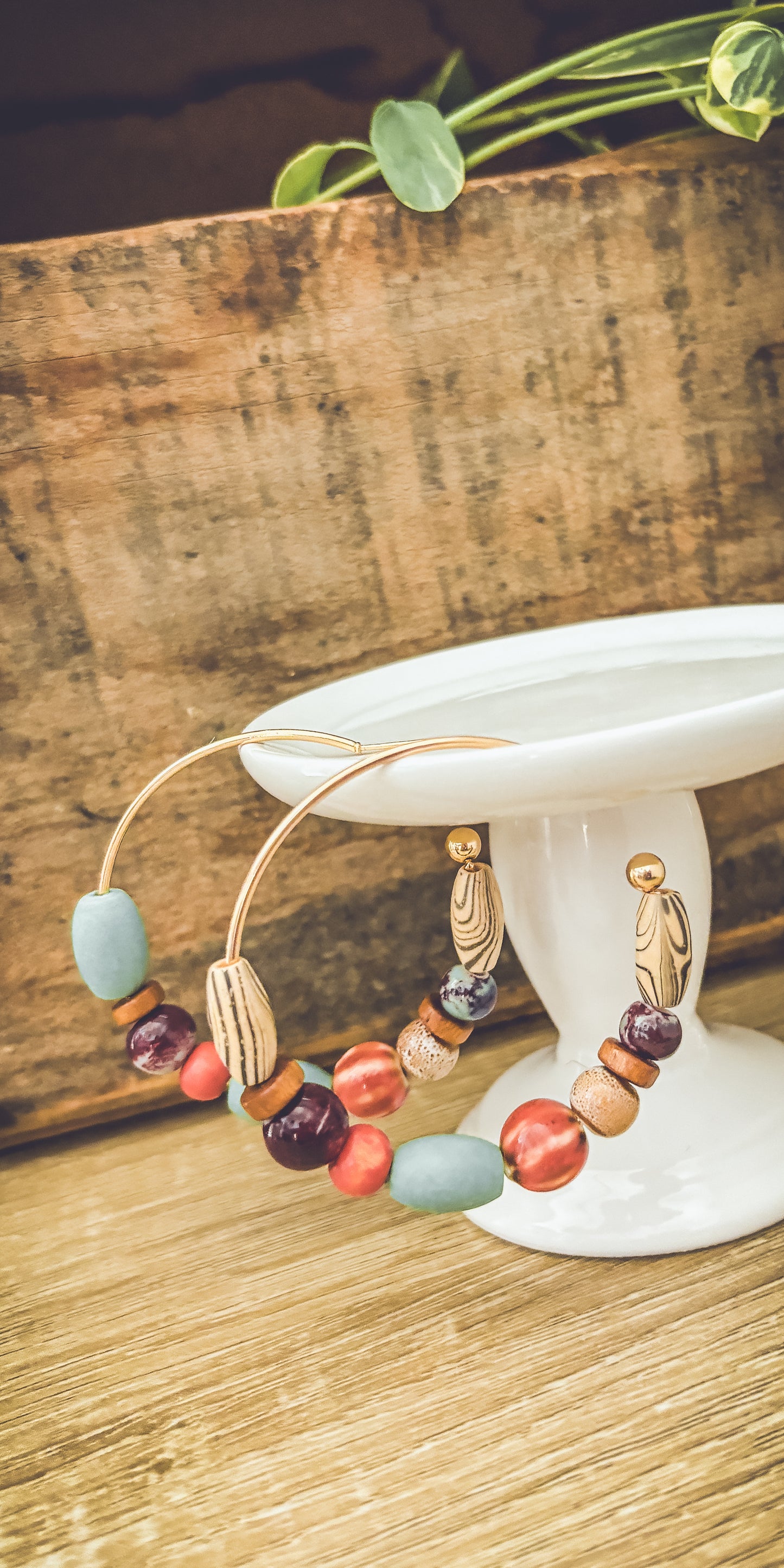 Bohemian Colorful Beaded Stone Hoop Earrings