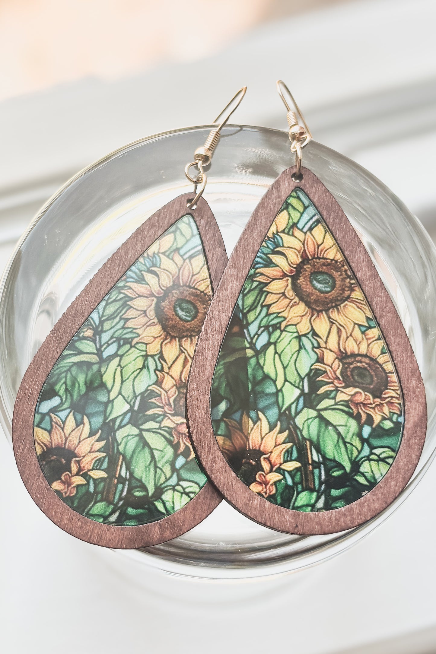 Beautiful Wood and Stained Glass Effect Earrings