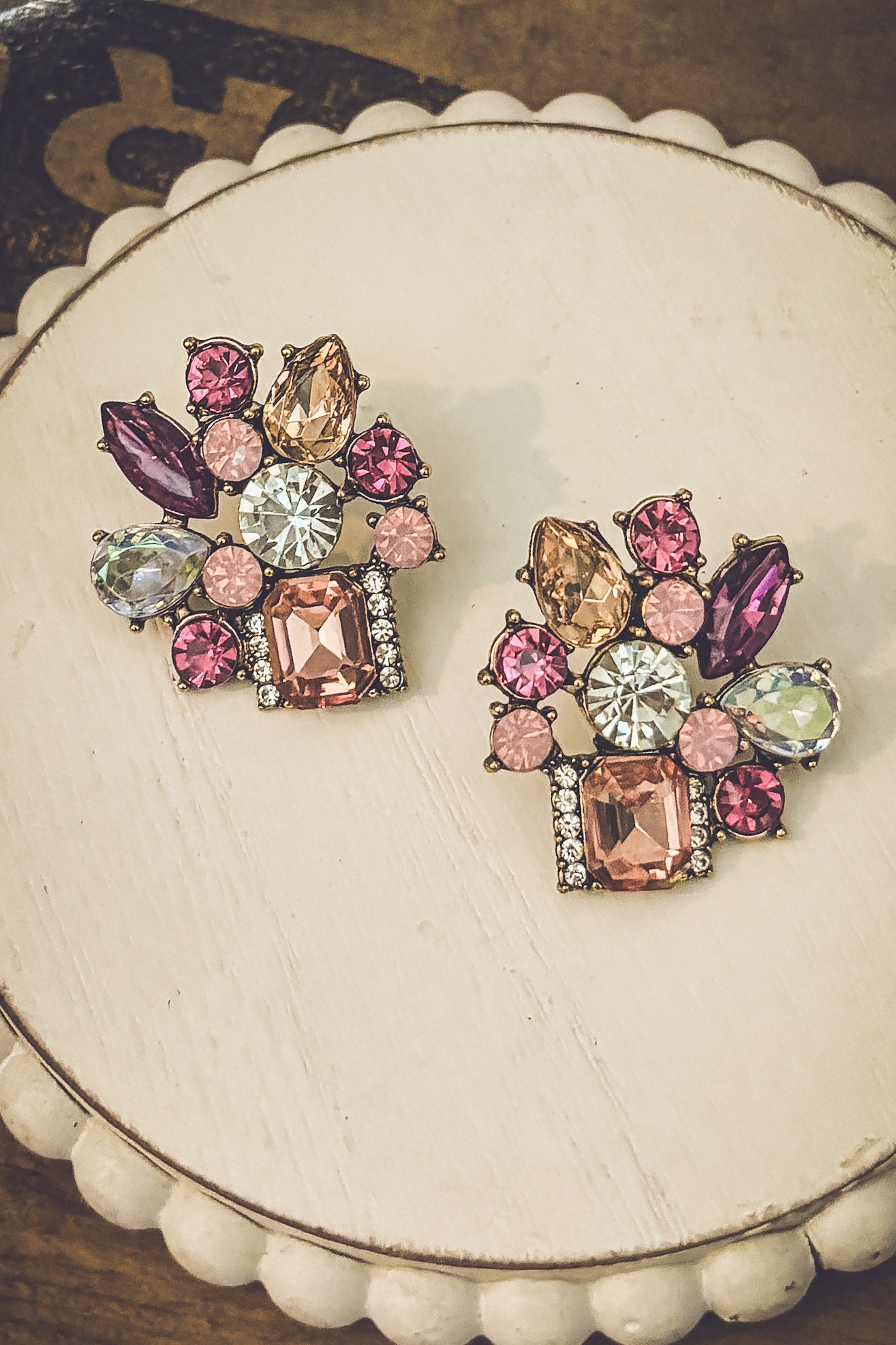 Beautiful Pink Crystal Statement Earrings