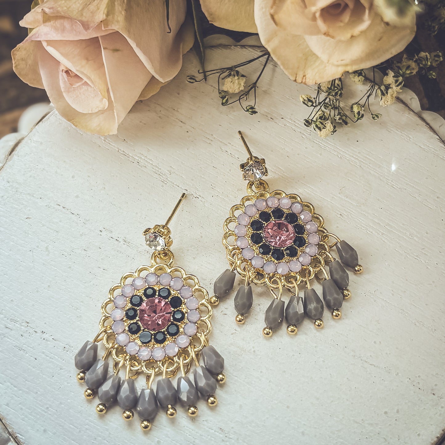 Beautiful Pink and Purple Crystal Drop Earrings