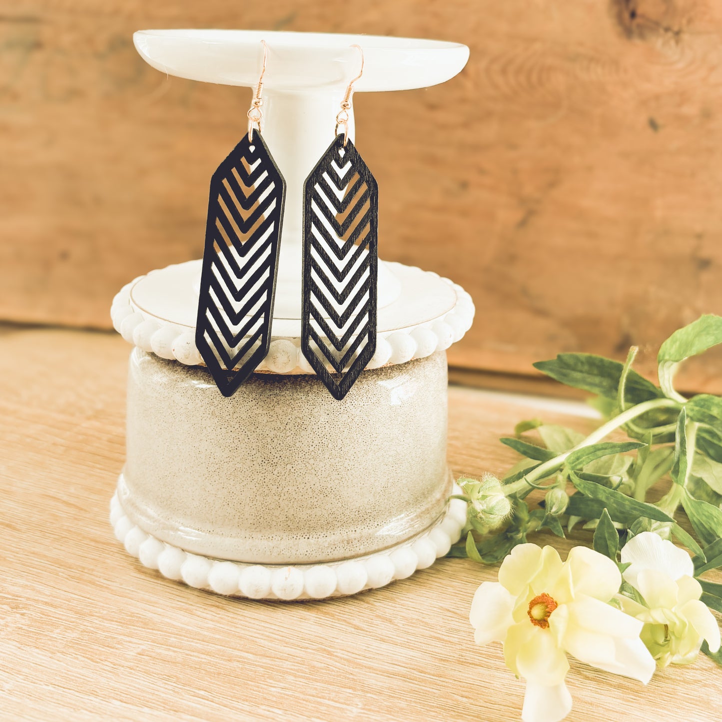 Beautiful Black Wooden Laser Cut Earrings