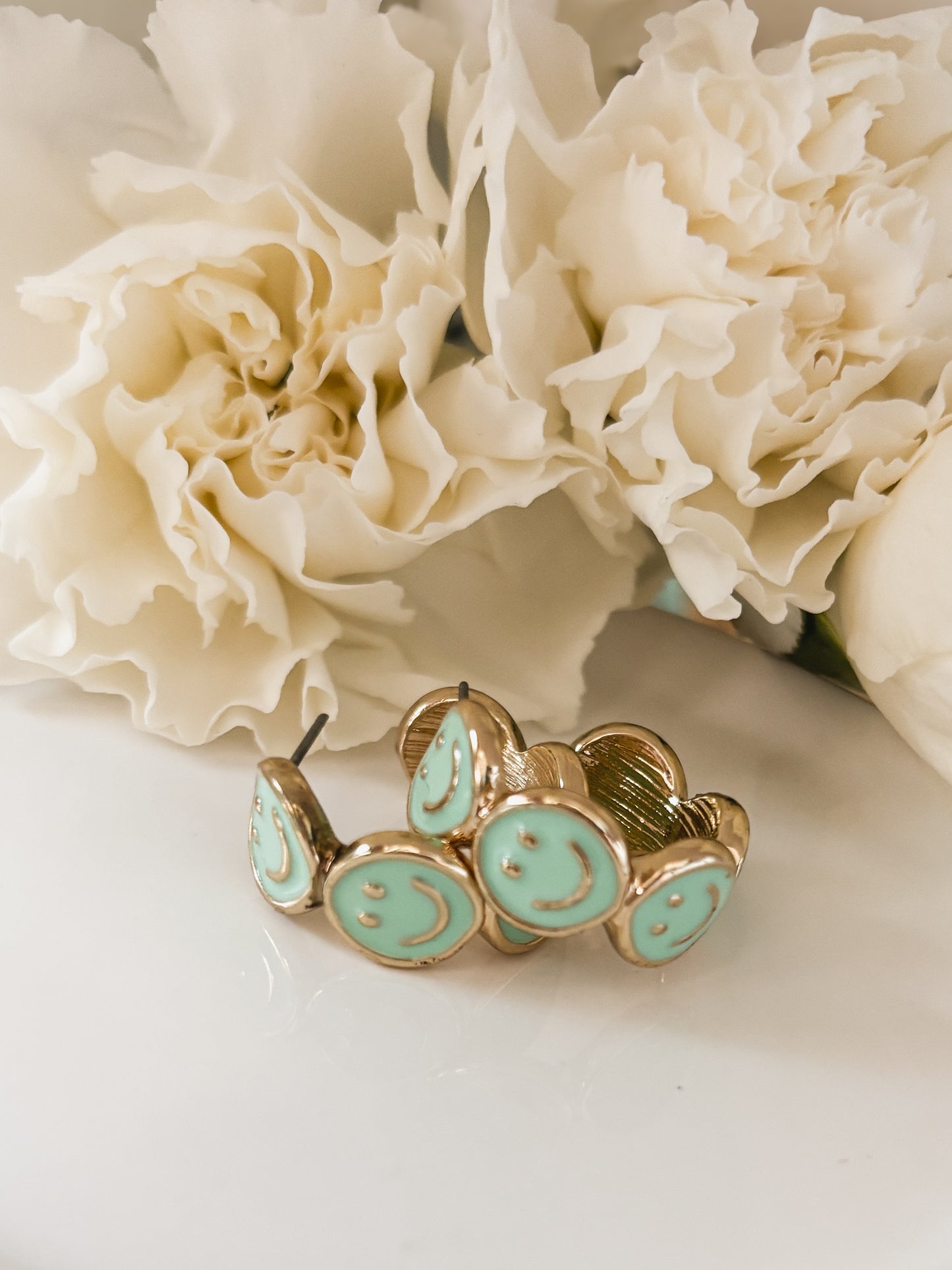 Adorable Smiley Face Hoop Earrings-Mint