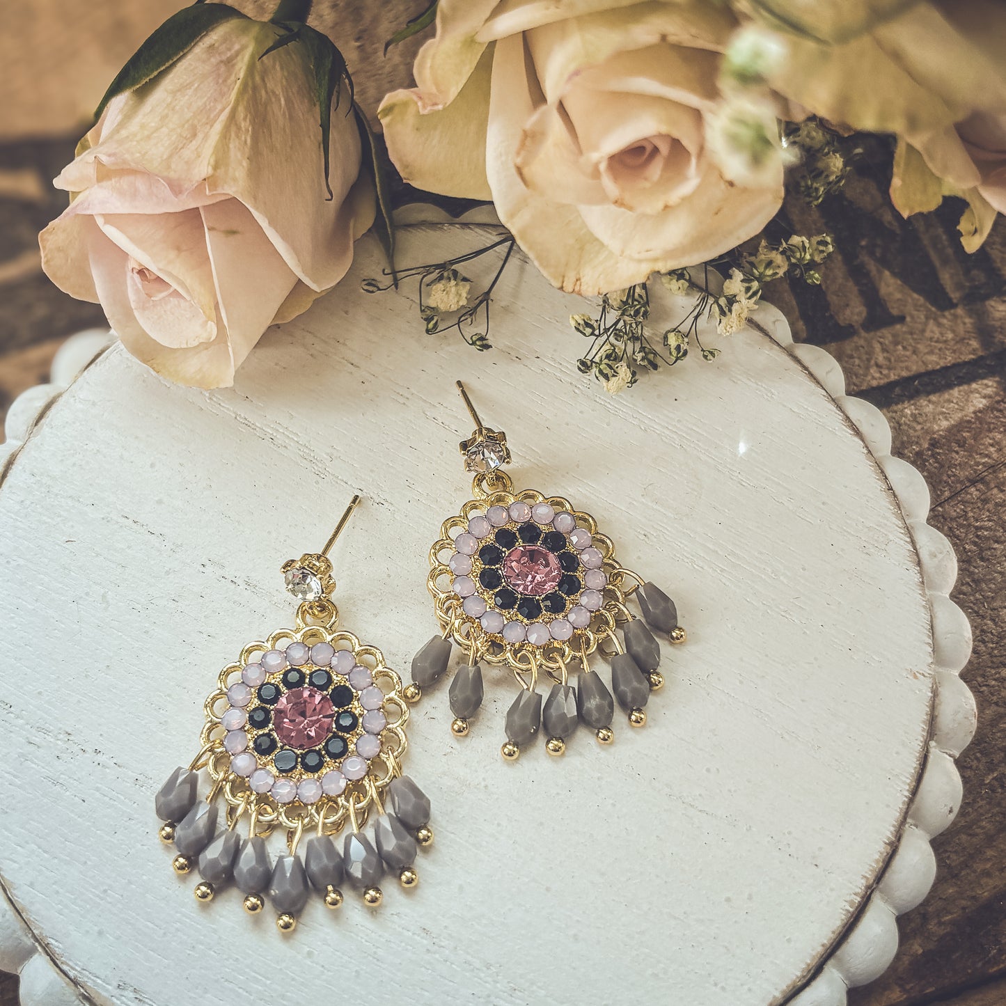 Beautiful Pink and Purple Crystal Drop Earrings