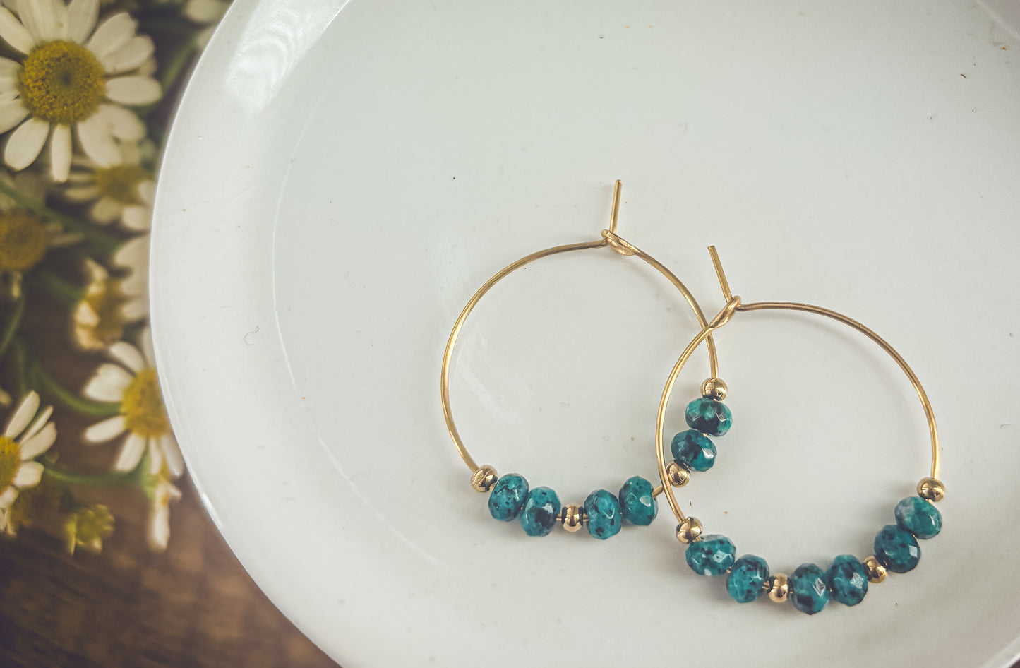 Beautiful Turquoise Stone Hoop Earrings
