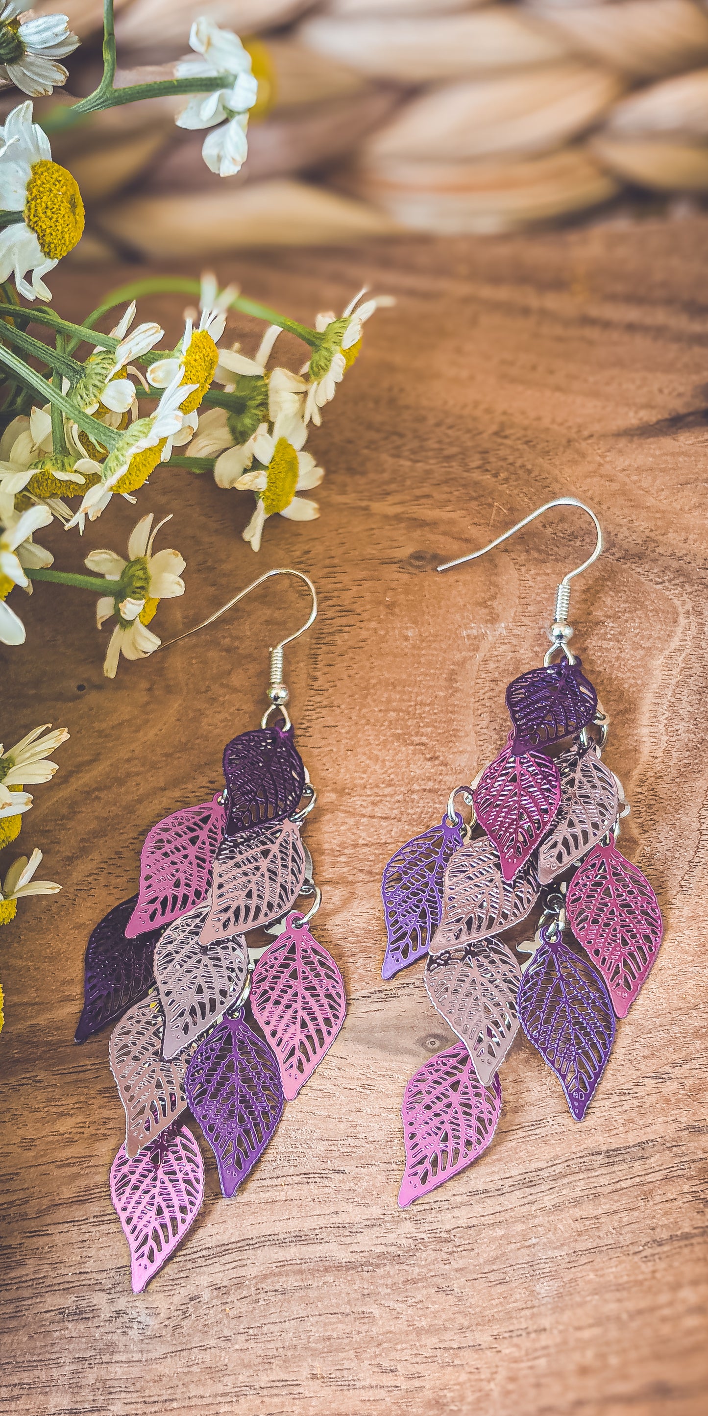 Beautiful Purple Leaf Chandelier Earrings