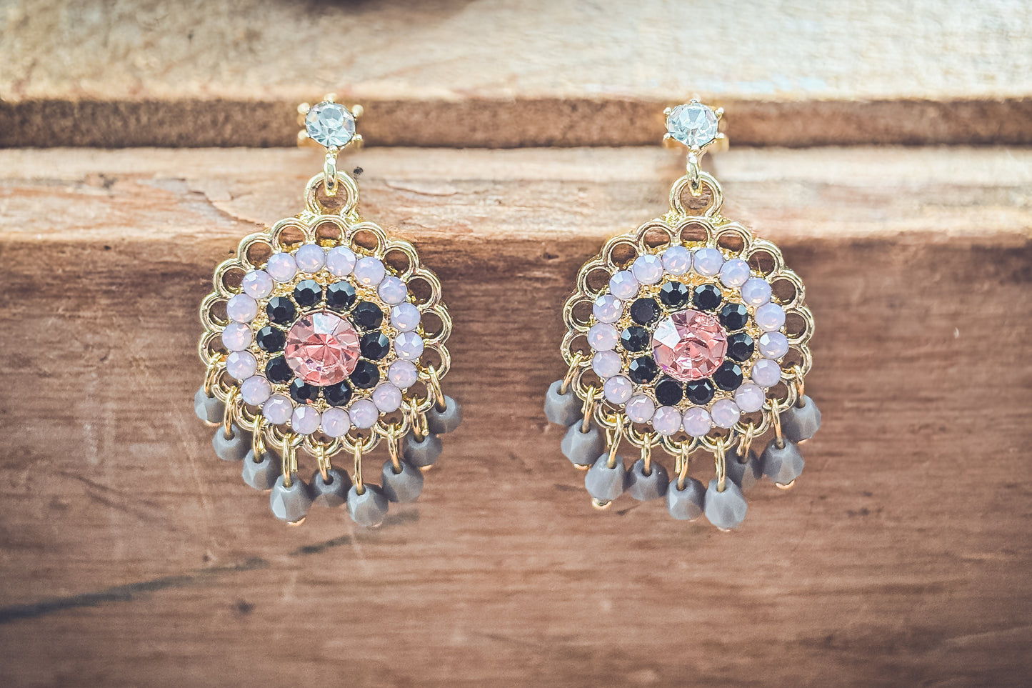 Beautiful Pink and Purple Crystal Drop Earrings