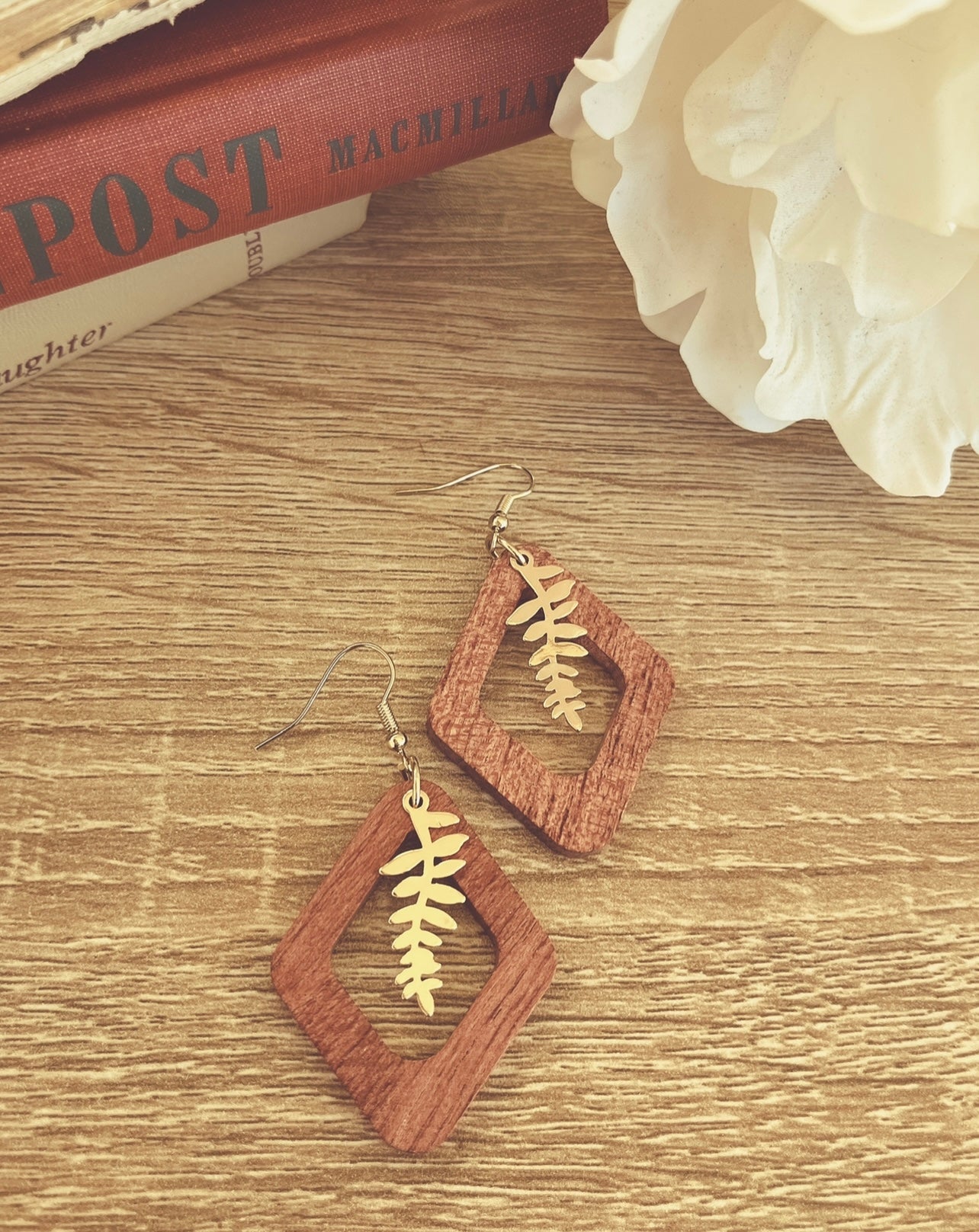 Beautiful Gold Leaf Wood Earrings