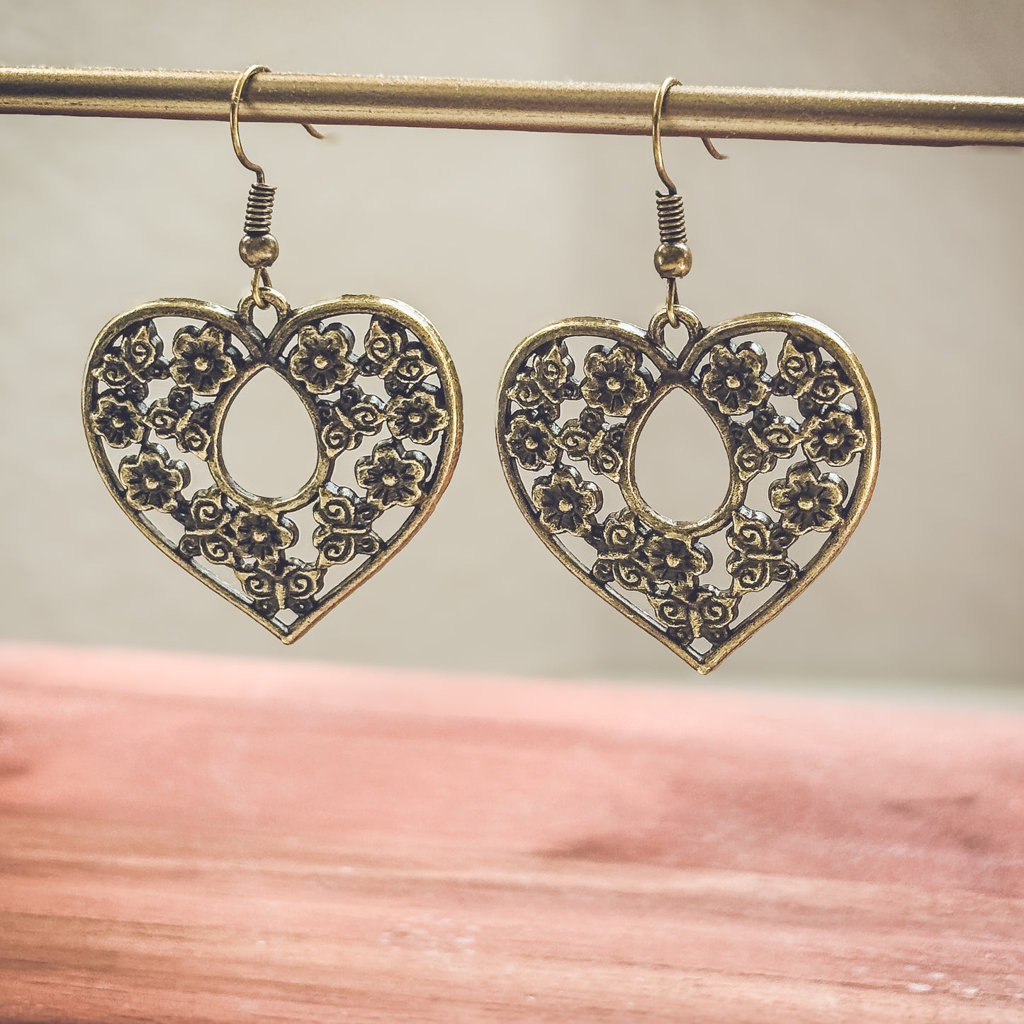 Beautiful Bronze Floral Heart Earrings