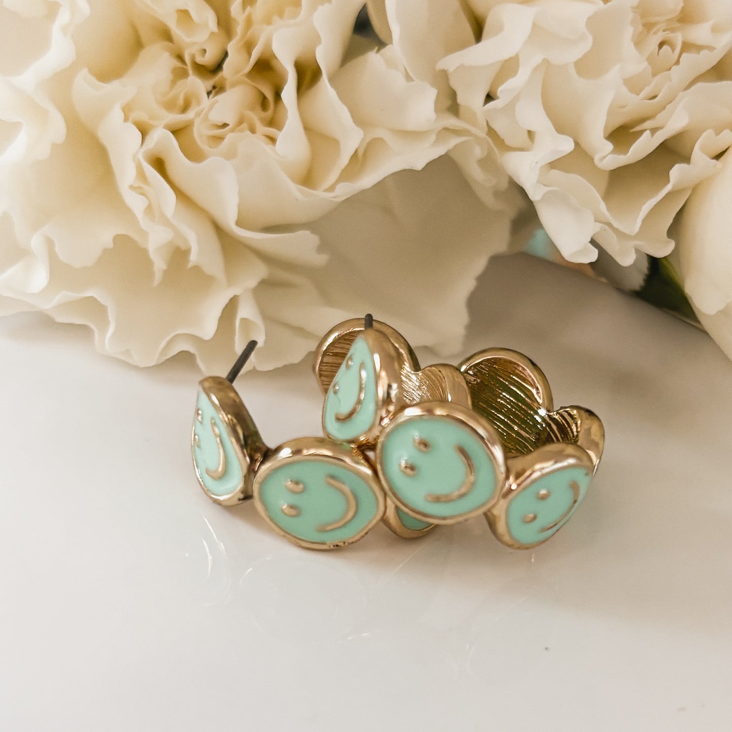 Adorable Smiley Face Hoop Earrings-Mint