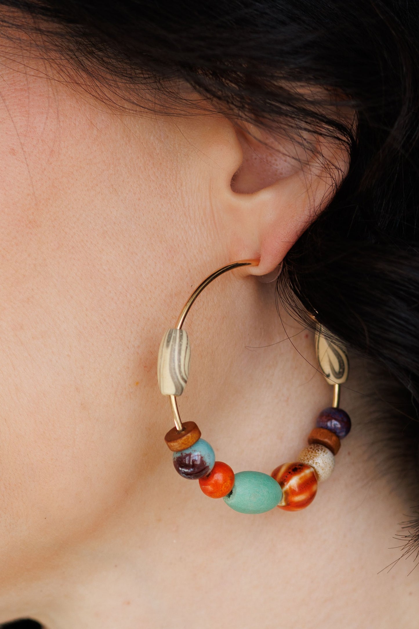 Bohemian Colorful Beaded Stone Hoop Earrings