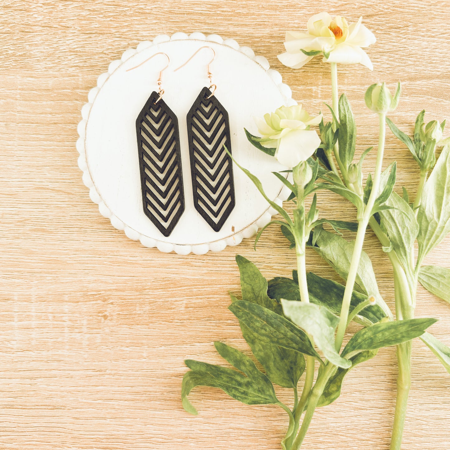 Beautiful Black Wooden Laser Cut Earrings