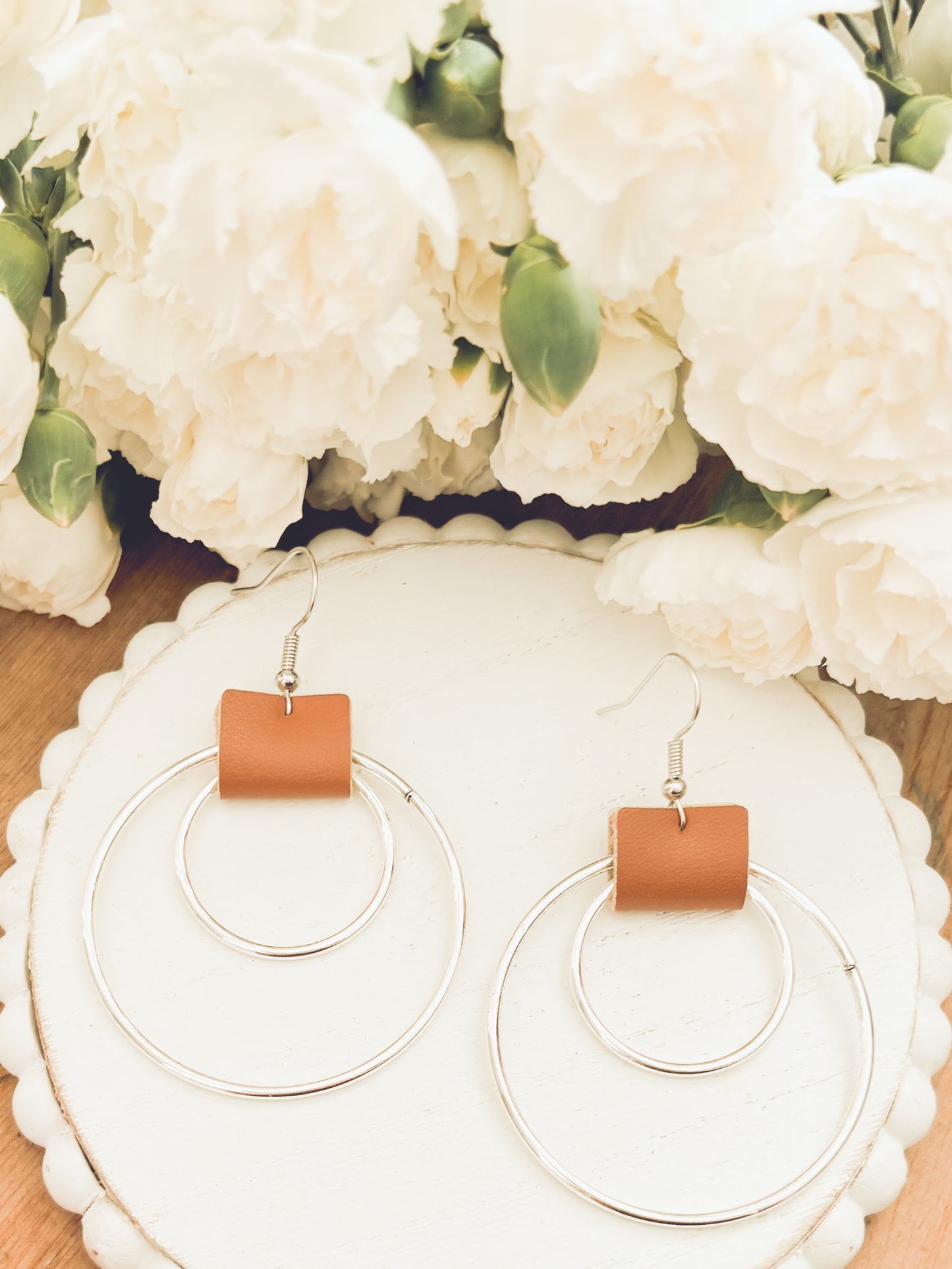Beautiful Leather Hoop Earrings- Gold or Silver