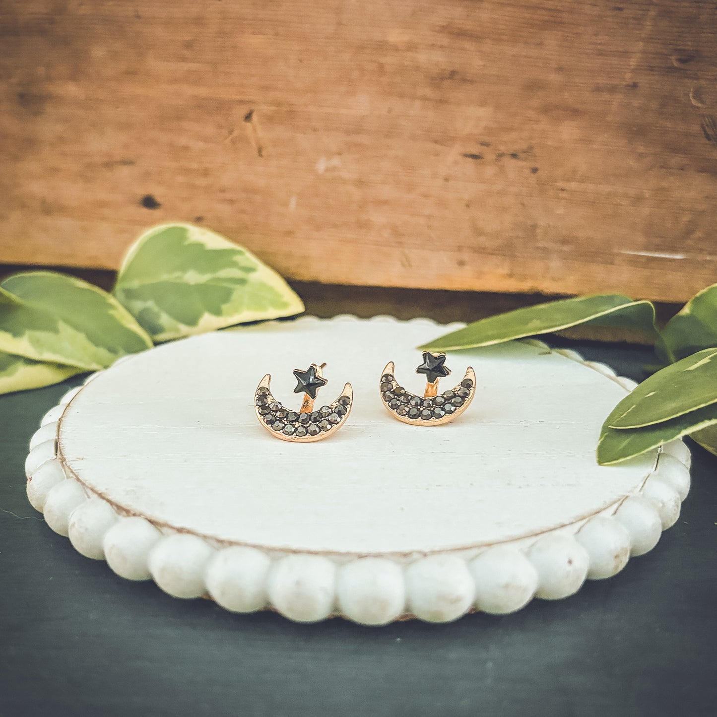 Black Moon and Star Jacket Earrings