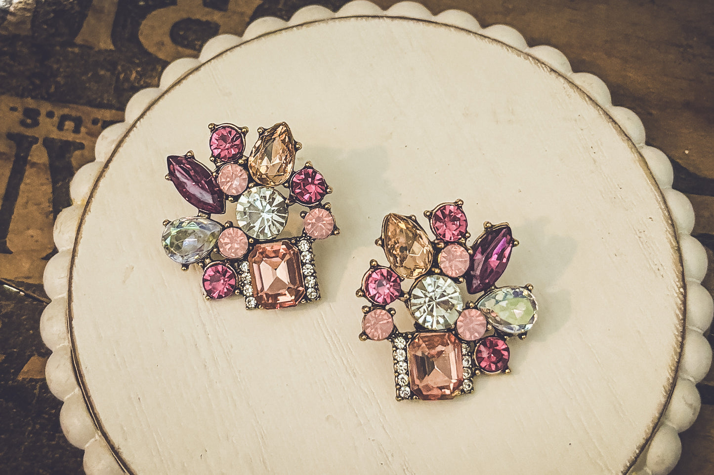 Beautiful Pink Crystal Statement Earrings