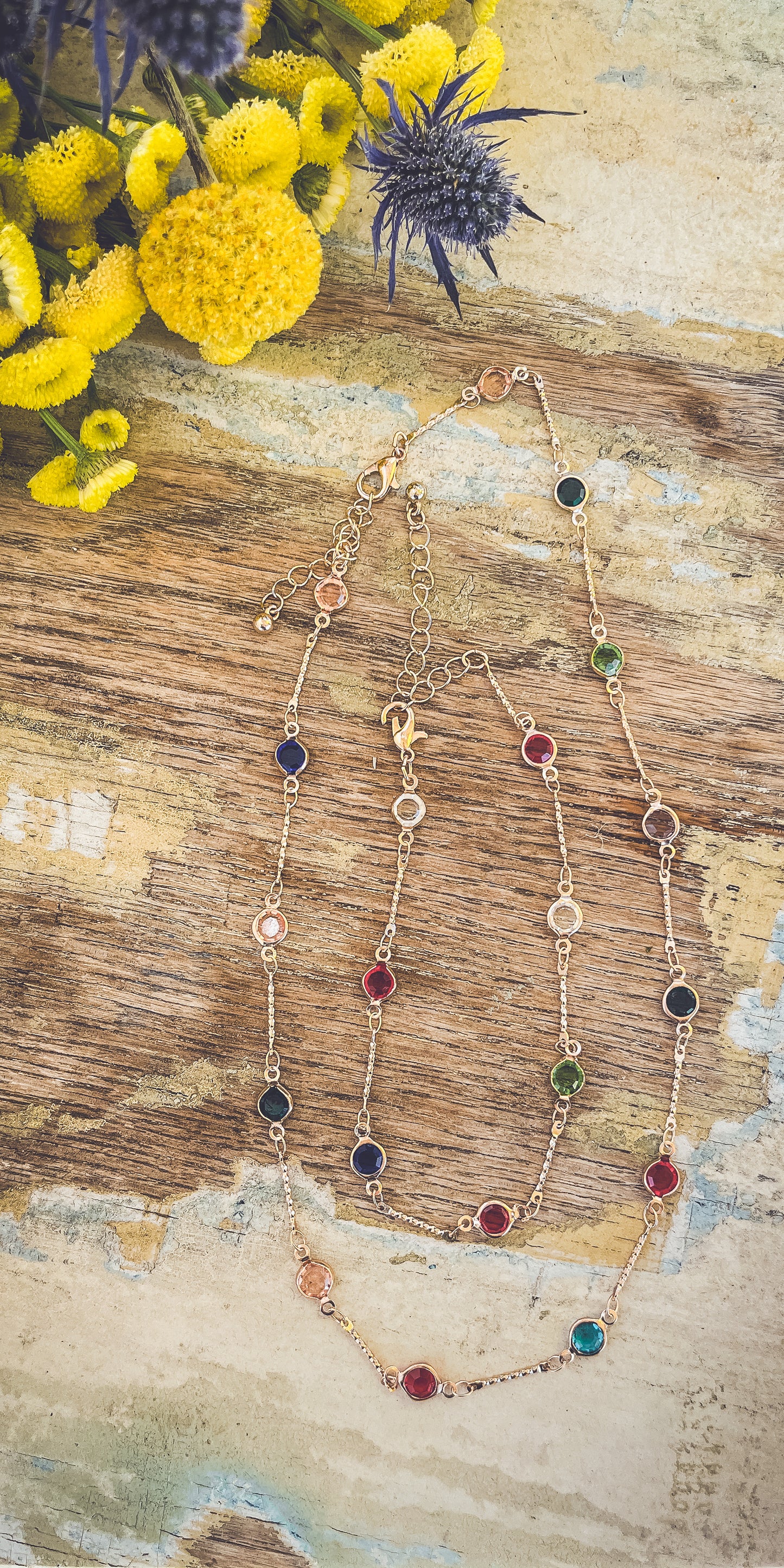 Beautiful Colorful Gold Anklet/Bracelet and Necklace Set