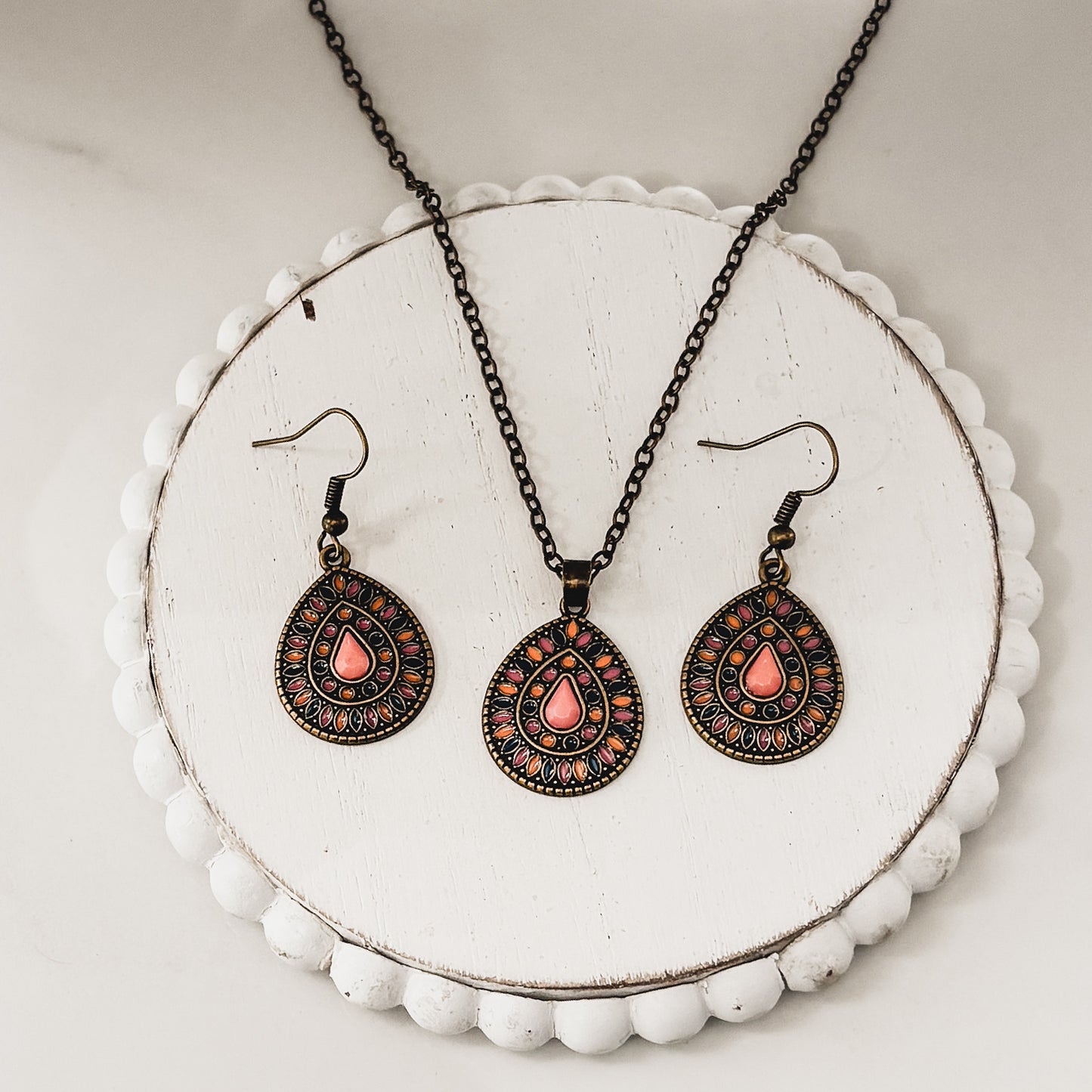 Beautiful Boho Orange Crystal Necklace and Earring Set