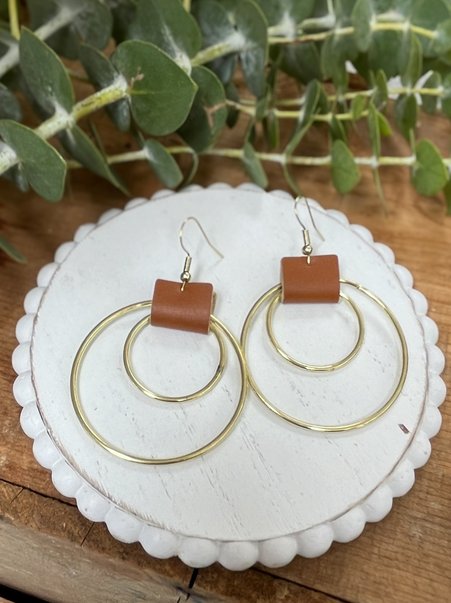 Beautiful Leather Hoop Earrings- Gold or Silver