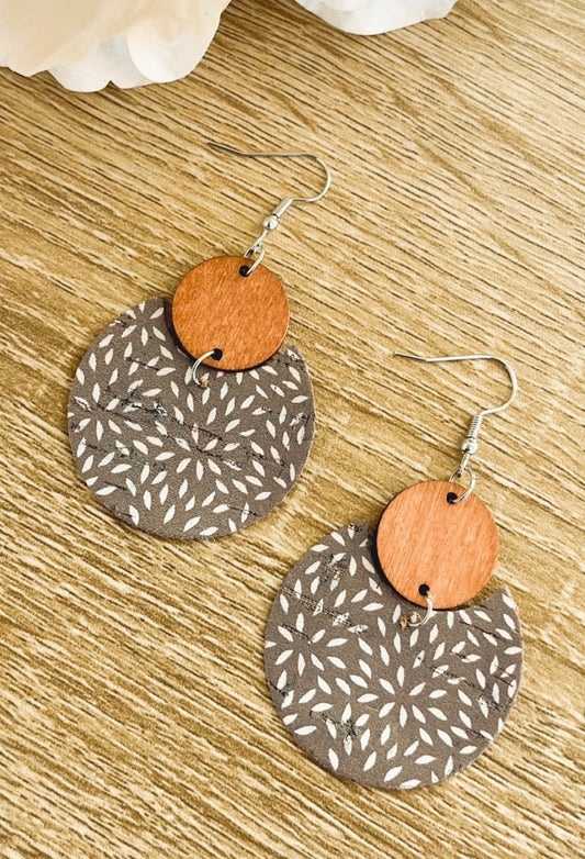 Beautiful Icy Blue/Gray Wood and Cork Earrings