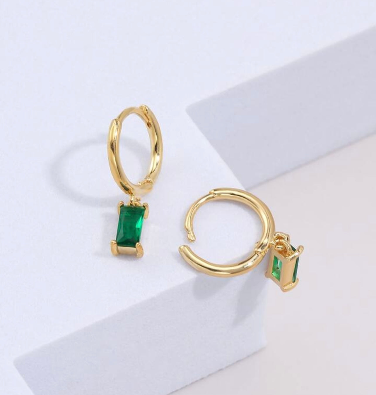 Beautiful Gold and Green Gem Huggies