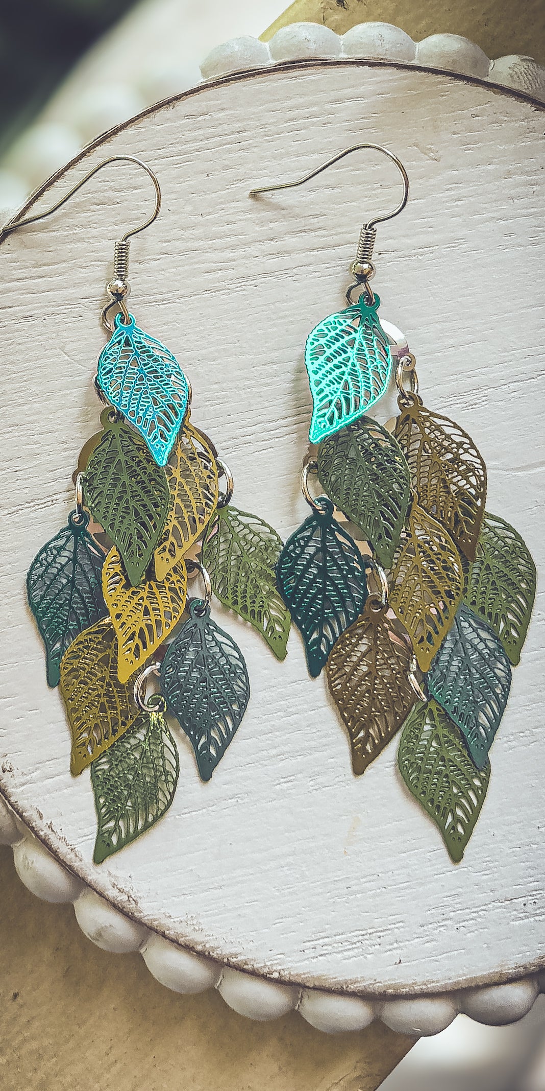 Beautiful Green Leaf Chandelier Earrings