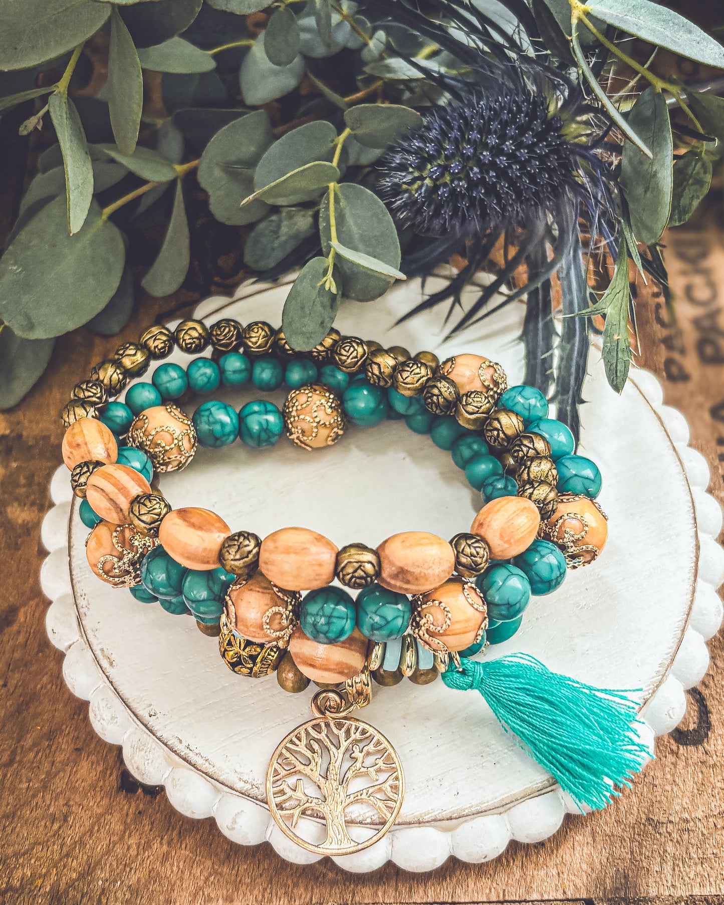 Beautiful Turquoise Tree of Life Bracelet Set