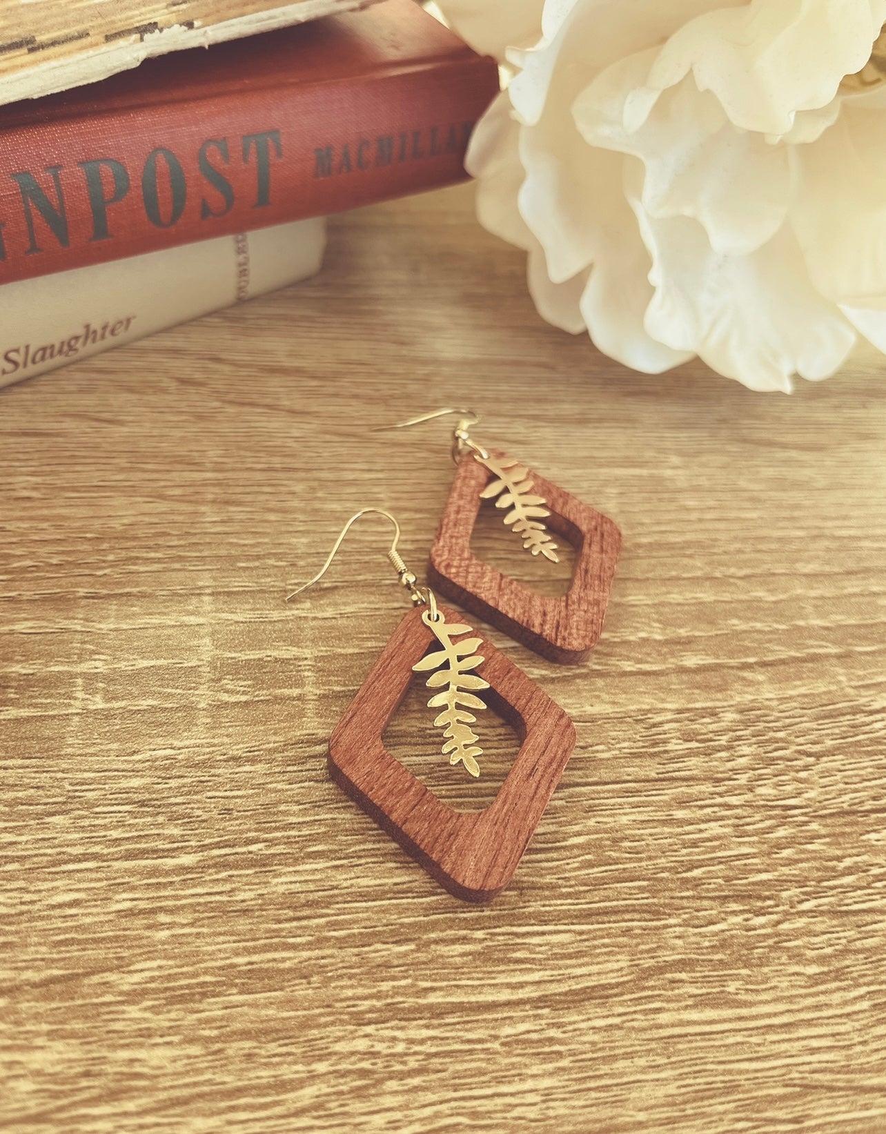 Beautiful Gold Leaf Wood Earrings