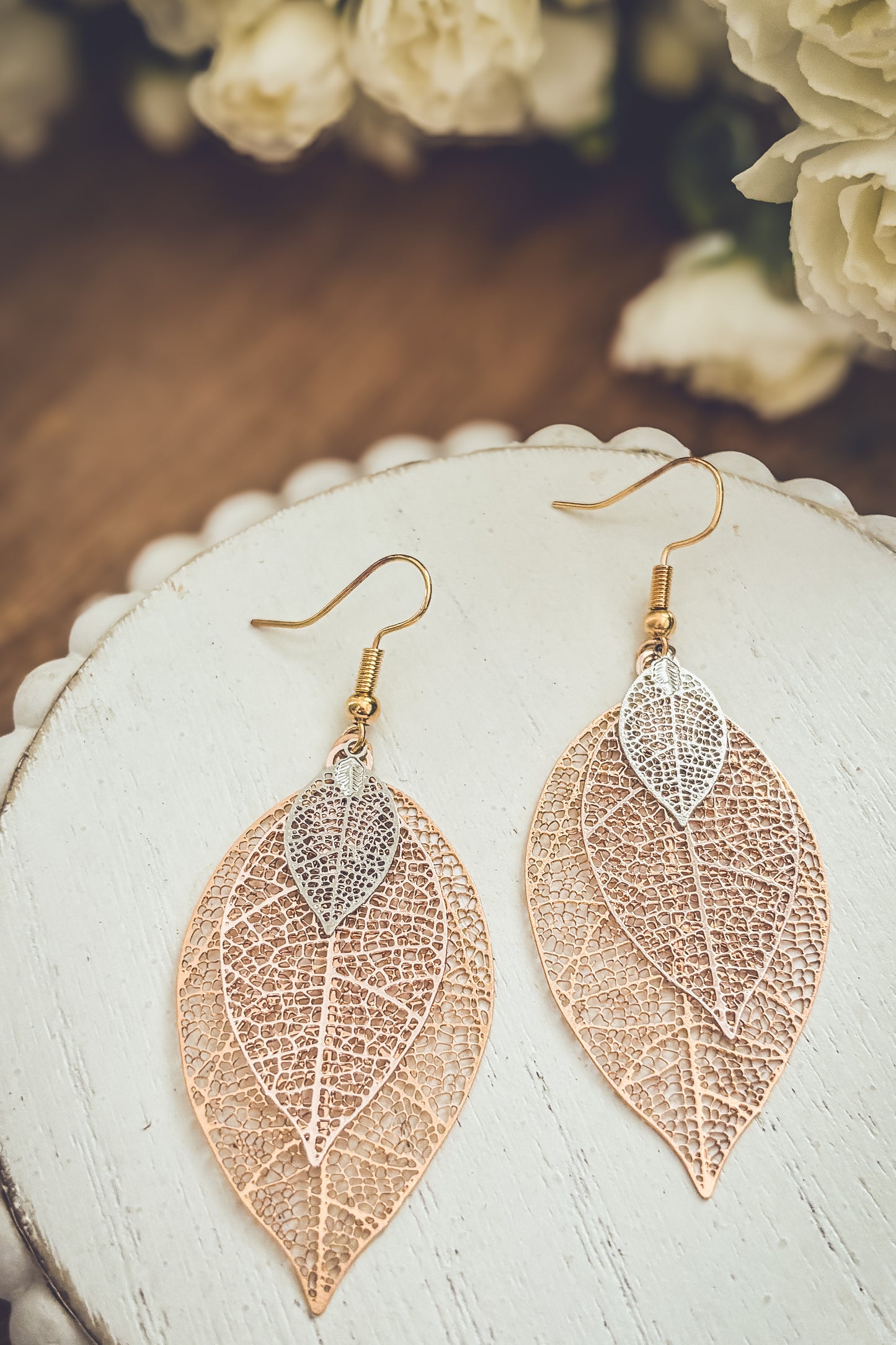 Beautiful Three Tone Leaf Earrings
