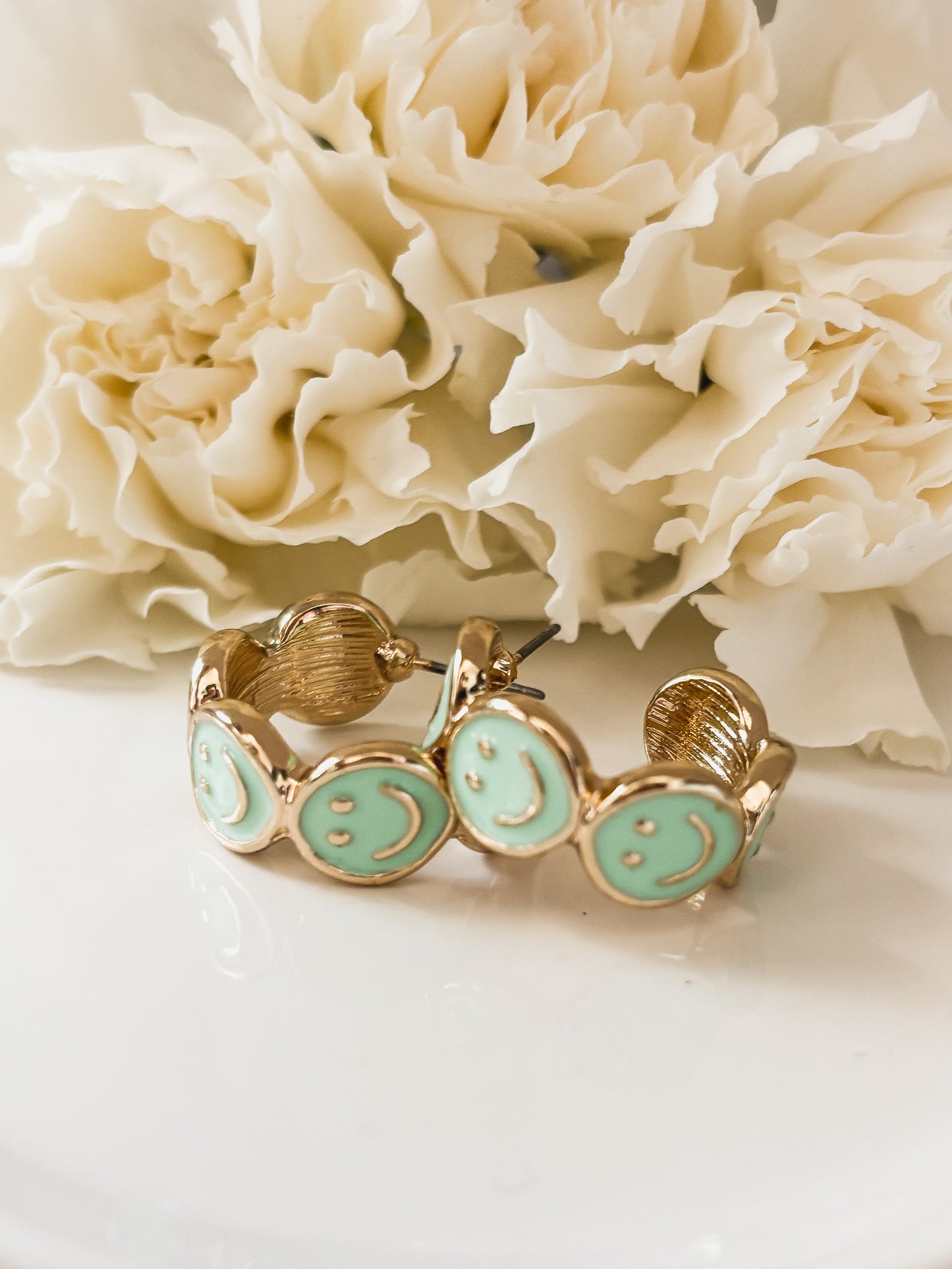 Adorable Smiley Face Hoop Earrings-Mint